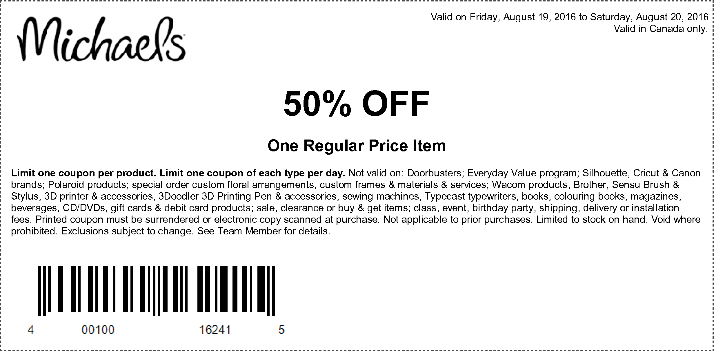 Michaels Coupon 50 Off One Regular Price Item Through August 20