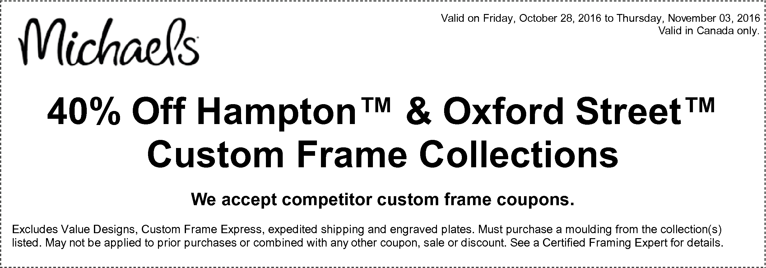 michaels custom framing discount