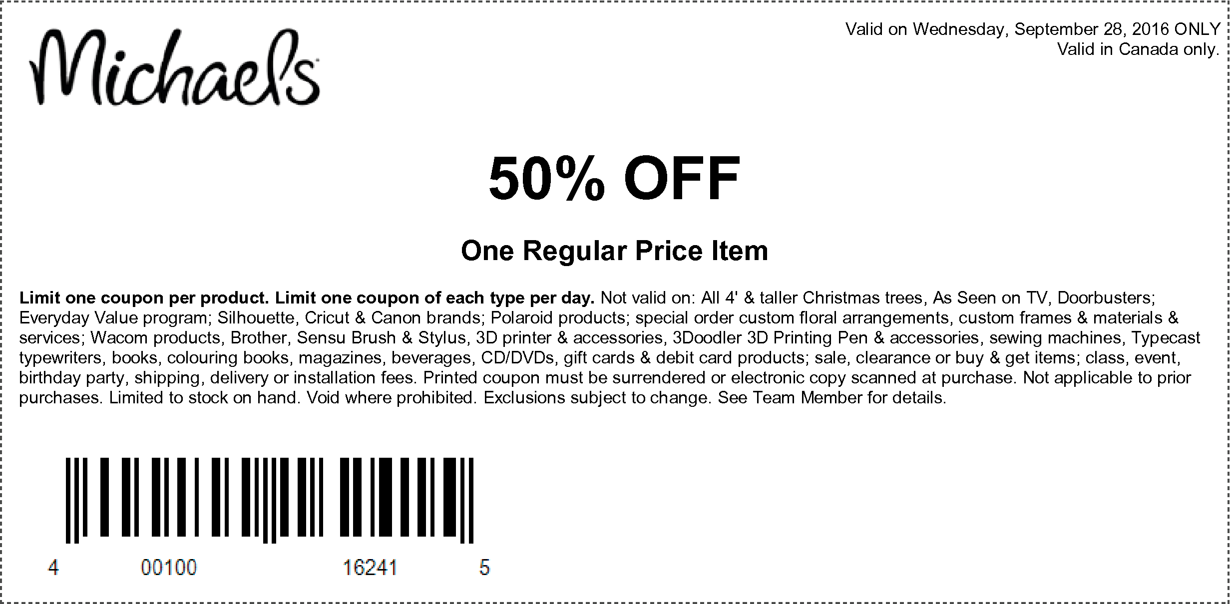 Michaels Coupon: Take 50% Off One Regular Price Item Today Only